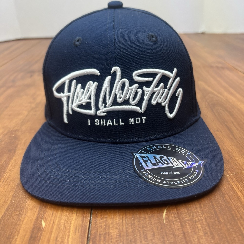 Flag Nor Fail I Shall Not Script Snapback Hat Navy Blue One Size
